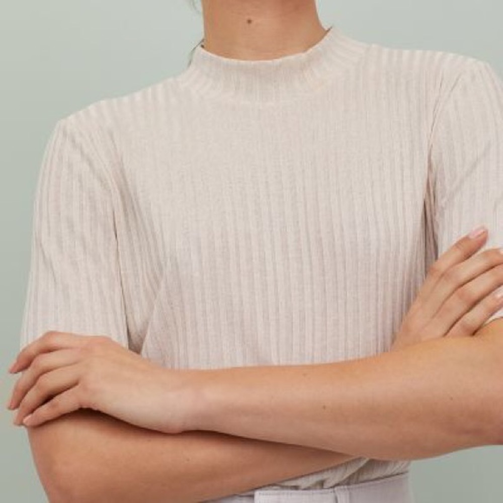 H&M short sleeve mock turtleneck rib-knit top
